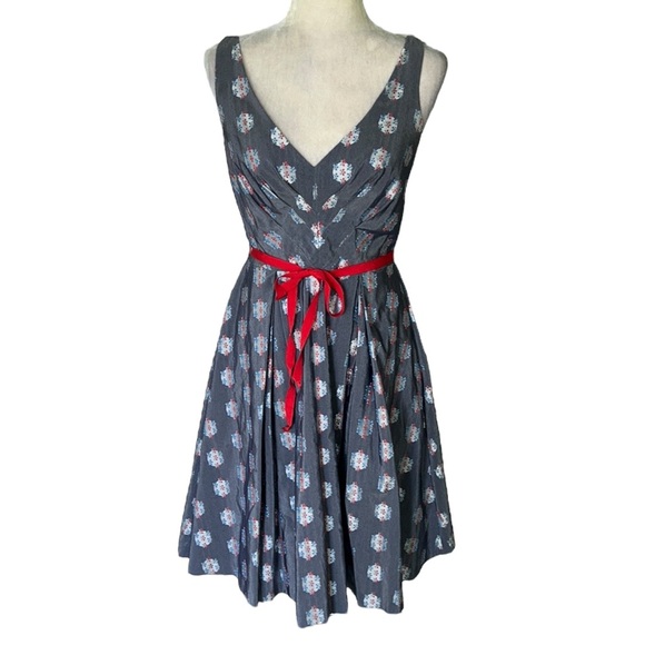 RARE Anthro Eva Franco Abigail Metallic Silver Polka Dot Tie Waist Bow Dress - 2 - Picture 5 of 15